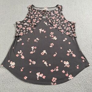 Maurices Sleeveless Tank‎ Top Black Women's Medium Womens Floral Top Flower Tee